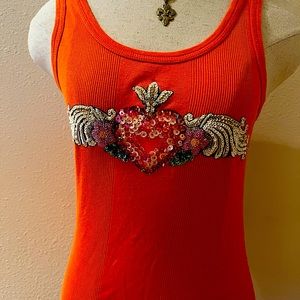 Orange embellished tank. Size small.